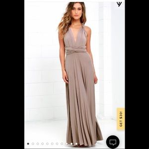 Lulus Tricks of the trade taupe maxi dress